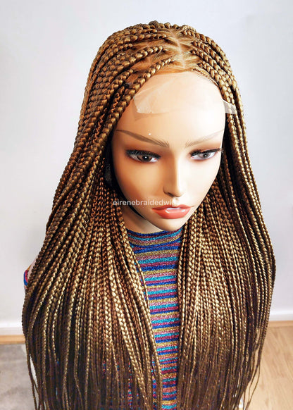 Knotless box braided wig for Black Women – Gold african single braids – 26inches full lace human hair wig with baby hair – updo – product image 7