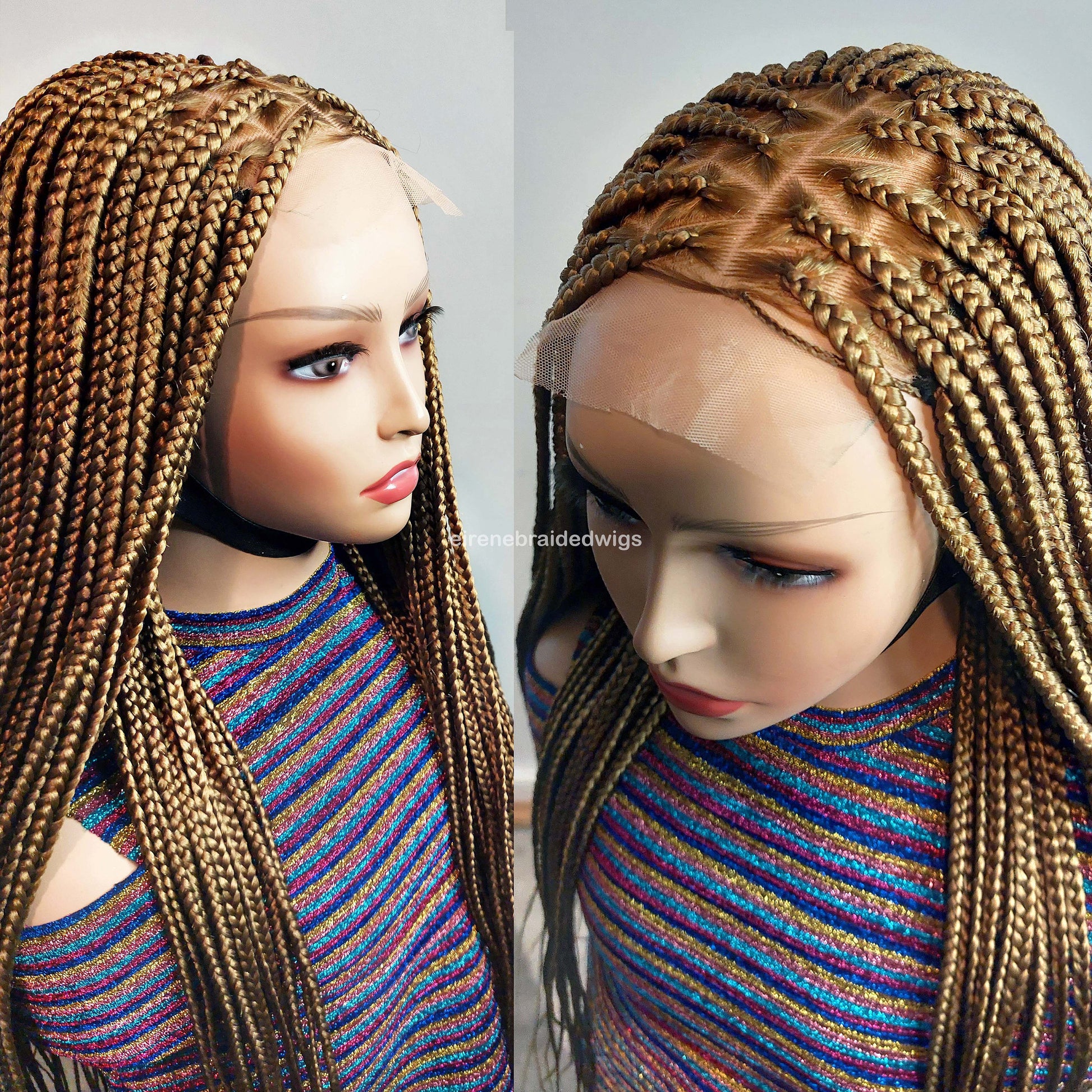 Knotless box braided wig for Black Women – Gold african single braids – 26inches full lace human hair wig with baby hair – updo – product image 1