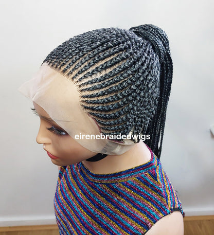 Braided Wigs for Black Women Fulani Braided Wig – High Bun Ponytail – Salt & Pepper Silver Human Hair – product image 3