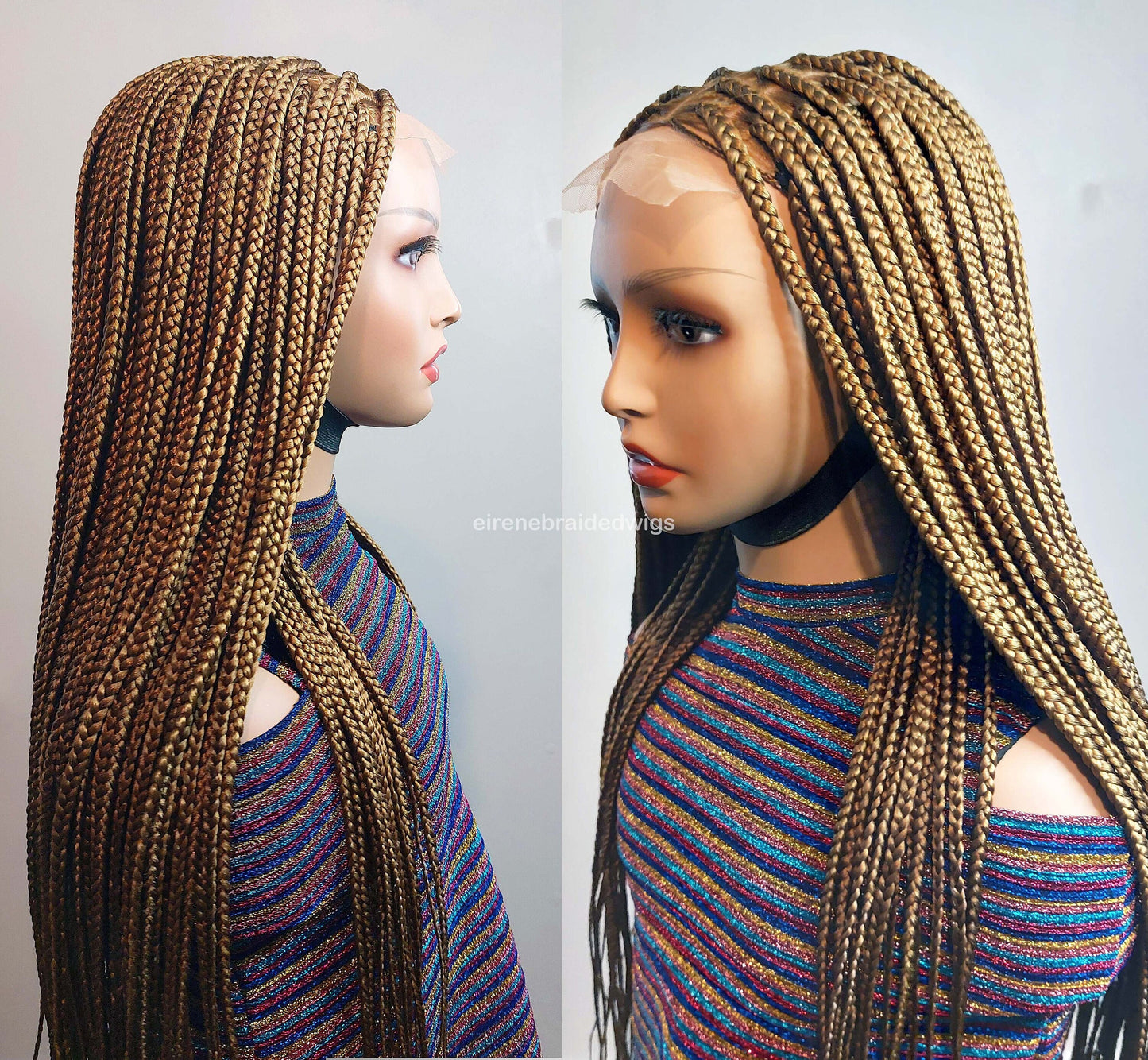 Knotless box braided wig for Black Women – Gold african single braids – 26inches full lace human hair wig with baby hair – updo – product image 2