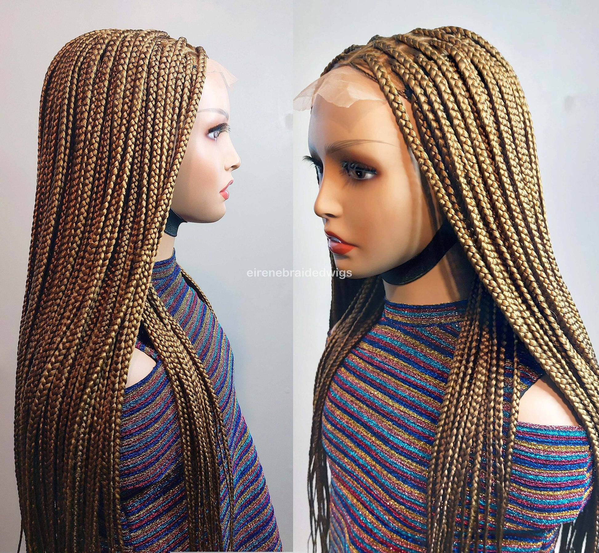 Knotless box braided wig for Black Women – Gold african single braids – 26inches full lace human hair wig with baby hair – updo – product image 2