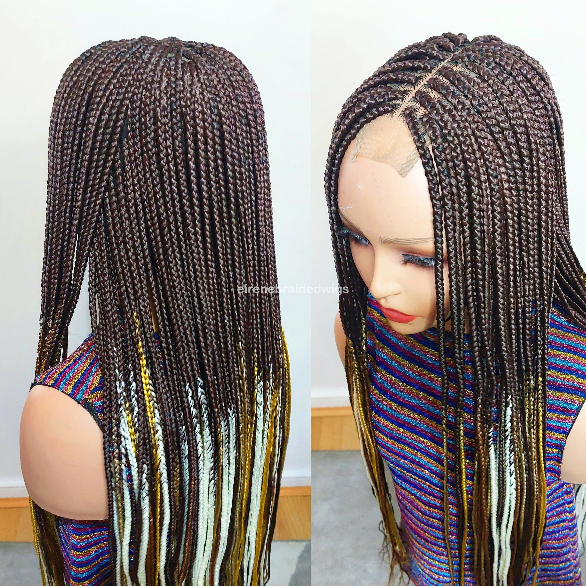 Braided Wigs for Black Women 35 Inch Box Braids Wig – Lace Closure – Brown Yellow White Silver Braids – product image 4