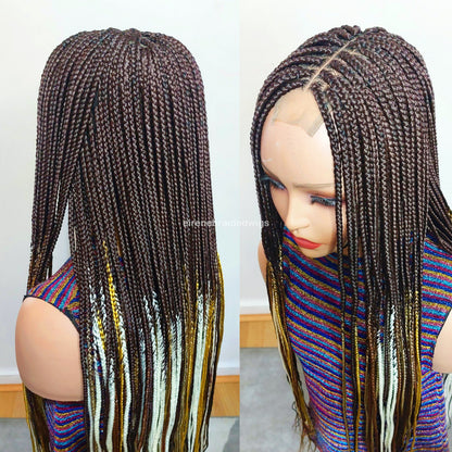 Braided Wigs for Black Women 35 Inch Box Braids Wig – Lace Closure – Brown Yellow White Silver Braids – product image 4