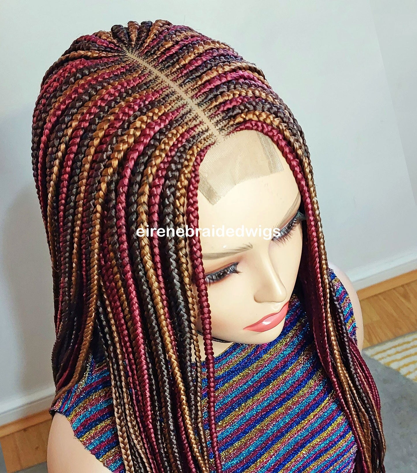 Braided Wigs for Black Women 24" Braided Wig – Red Gold Brown Cornrow – Lace Frontal – product image 2