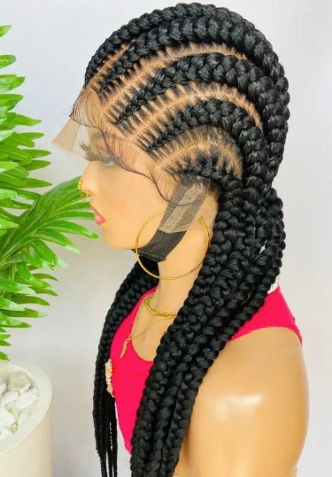 Braided Wigs for Black Women Full Lace Feed-in Cornrow Braided Wig – 30 inch African Tribal Braids – product image 3