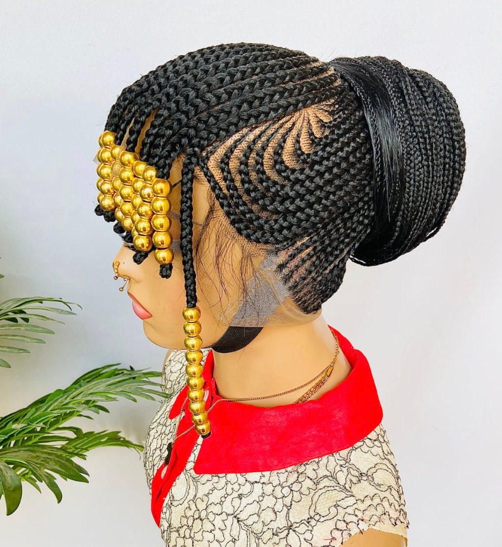 Braided Wigs for Black Women Beaded Braided Wig with Bangs – 24-inch Lace Frontal Cornrow Wig – product image 2