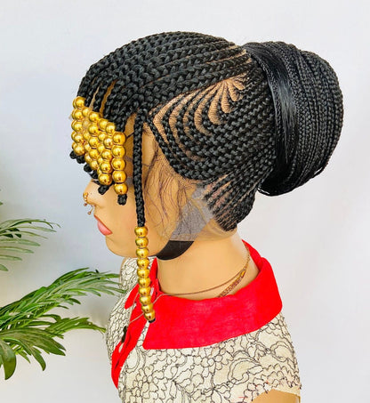 Braided Wigs for Black Women Beaded Braided Wig with Bangs – 24-inch Lace Frontal Cornrow Wig – product image 2