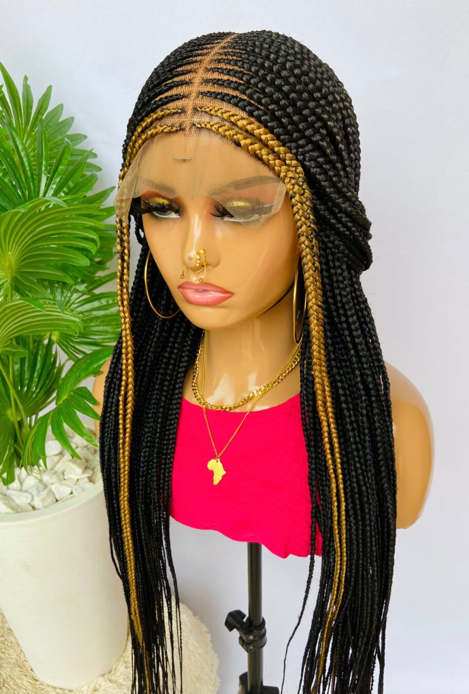 Braided Wigs for Black Women 24" Fulani Braided Wig – Ghana Weaving Lace Frontal Braid Wig – product image 4