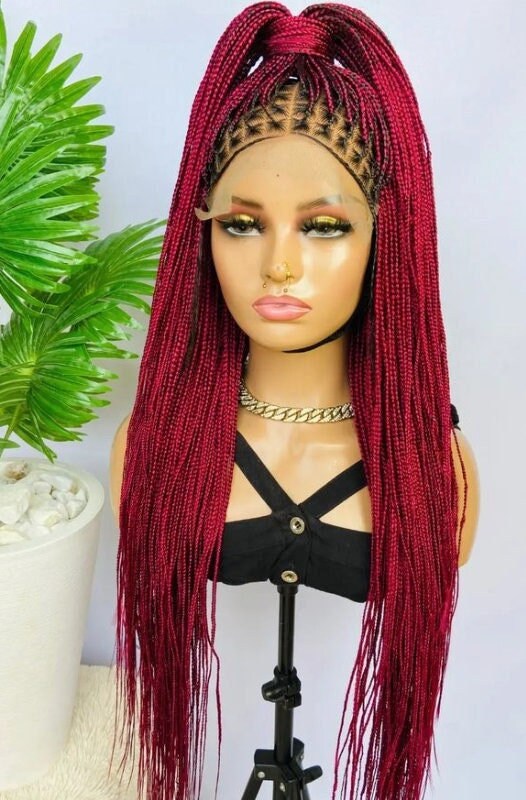 Braided Wigs for Black Women Knotless Box Braided Wig – Lace Frontal Human Hair Blend – Long Single Braid – product image 1