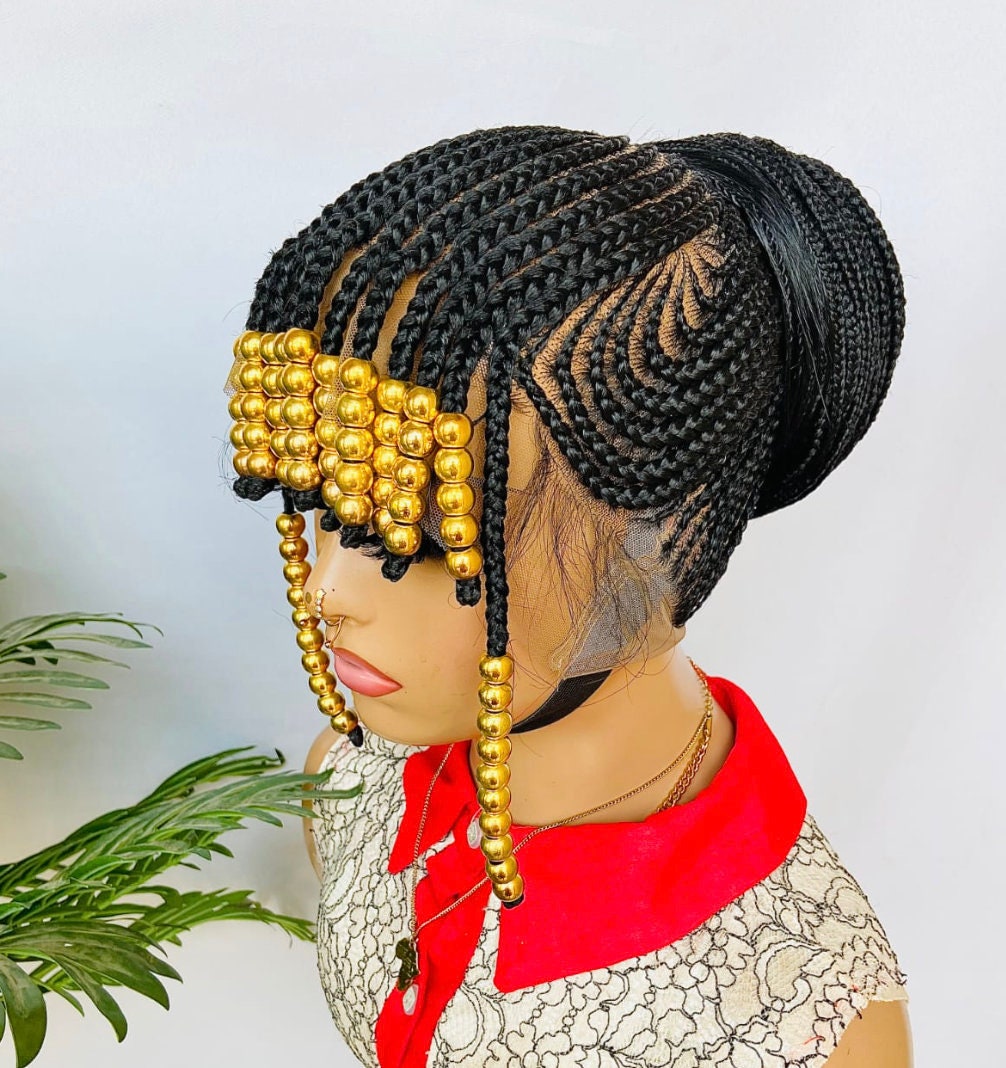 Braided Wigs for Black Women Beaded Braided Wig with Bangs – 24-inch Lace Frontal Cornrow Wig – product image 3