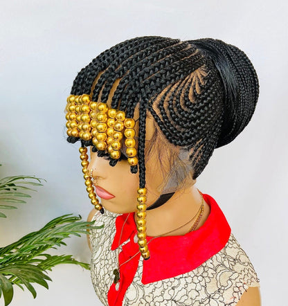 Braided Wigs for Black Women Beaded Braided Wig with Bangs – 24-inch Lace Frontal Cornrow Wig – product image 3