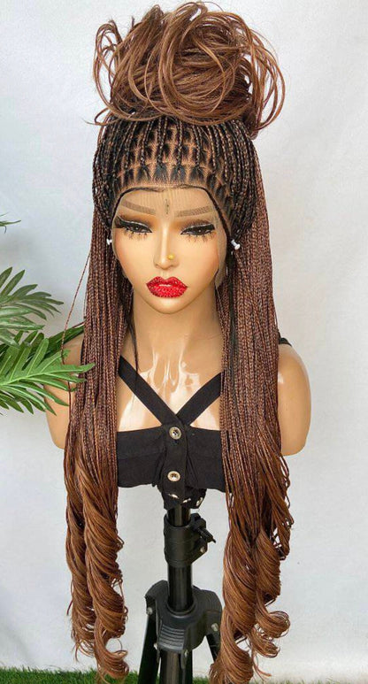 Full lace frontal knotless box braids wig for Black Women – French curls silk deep wave twist braided wig – Spanish curl spiral – product image 3