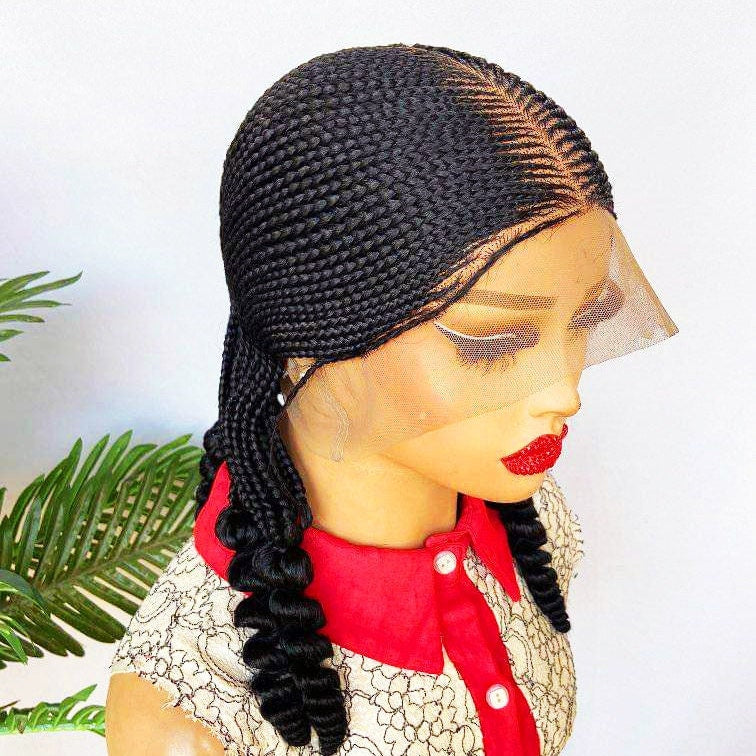 Braided Wigs for Black Women Braided Wig – Fulani Cornrow Bob with Beads – Lace Frontal – product image 3