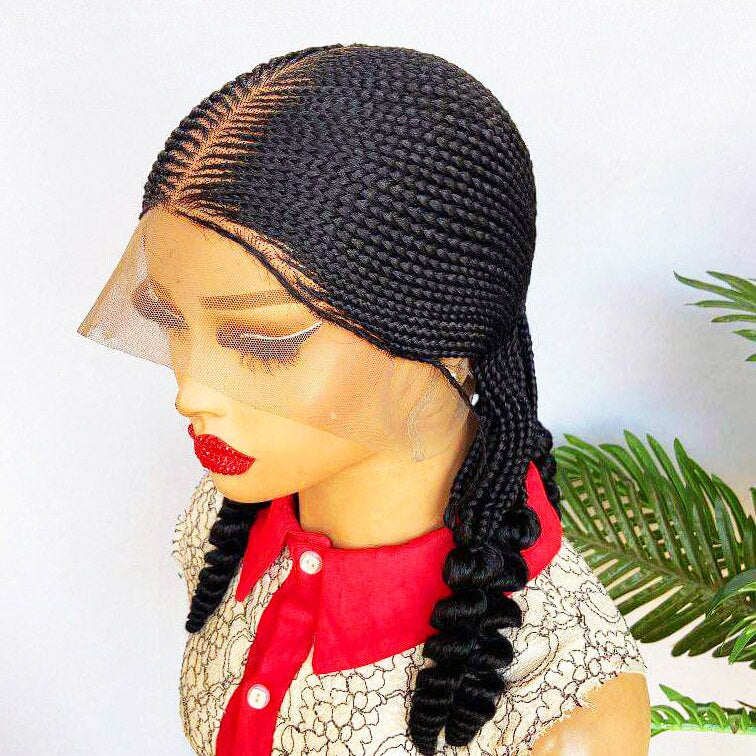 Braided Wigs for Black Women Braided Wig – Fulani Cornrow Bob with Beads – Lace Frontal – product image 2