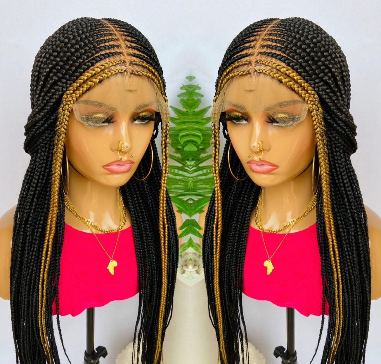 Braided Wigs for Black Women 24" Fulani Braided Wig – Ghana Weaving Lace Frontal Braid Wig – product image 2