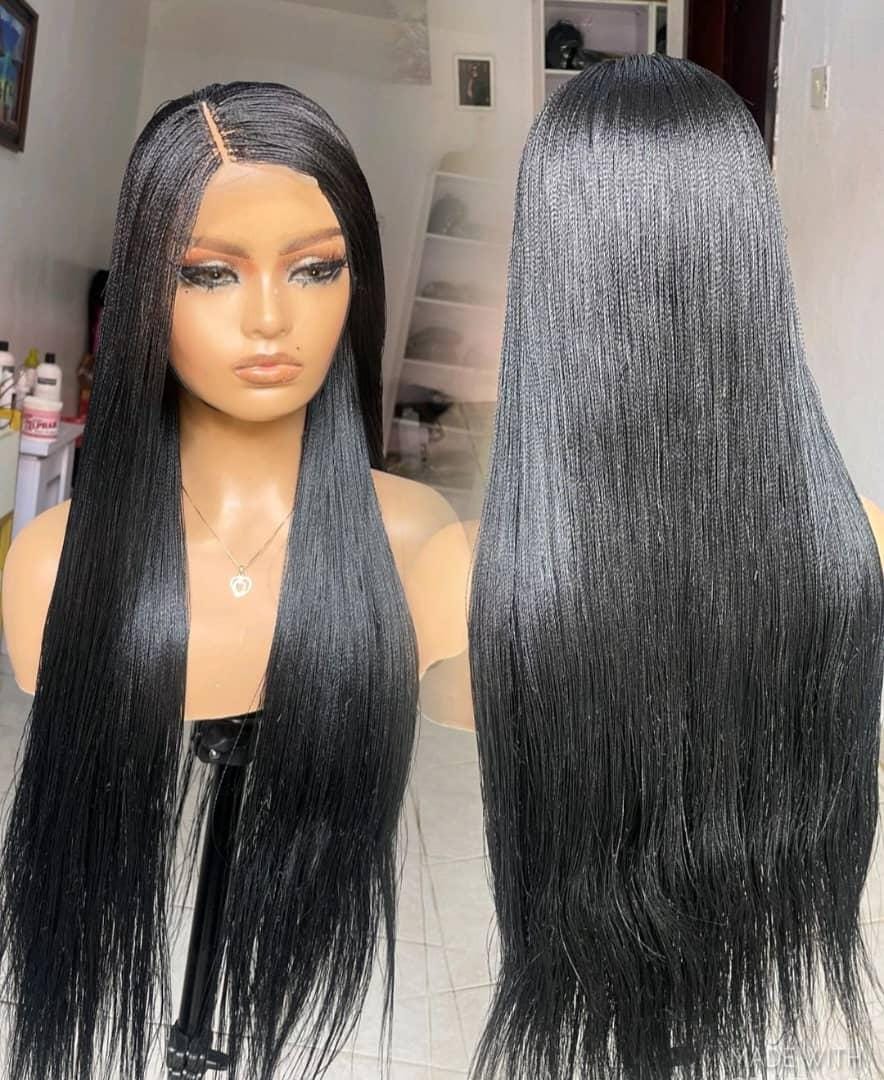 Braided Wigs for Black Women 30 Inch Micro Twist Wig – Human Hair Lace Closure – Senegalese Nano Braids – product image 3