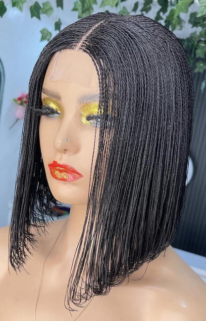 Braided Wigs for Black Women Micro Twist Braid Wig – 2x4 Lace Closure – 12 inch Human Hair Bob – product image 8