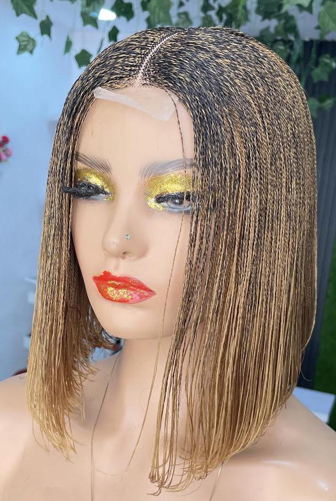 Braided Wigs for Black Women Micro Twist Braid Wig – 2x4 Lace Closure – 12 inch Human Hair Bob – product image 2