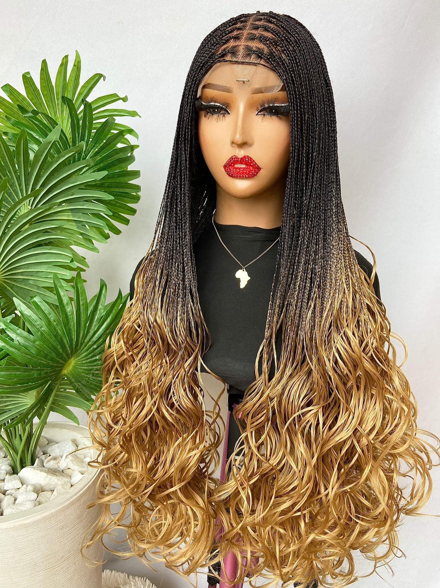 Braided Wigs for Black Women Knotless Micro Twist Braided Wig – Spanish Curls Human Hair Lace Front – product image 4