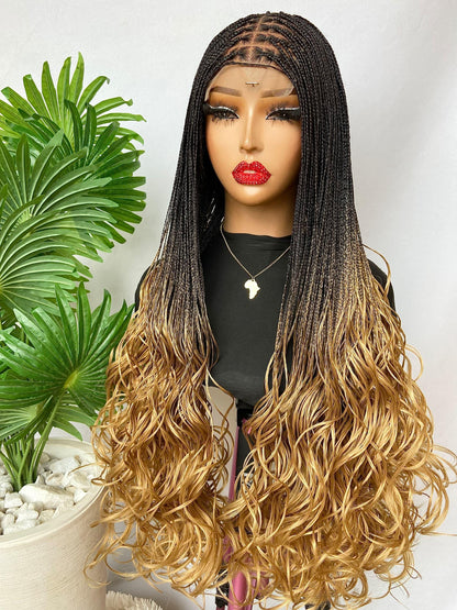 Braided Wigs for Black Women Knotless Micro Twist Braided Wig – Spanish Curls Human Hair Lace Front – product image 4