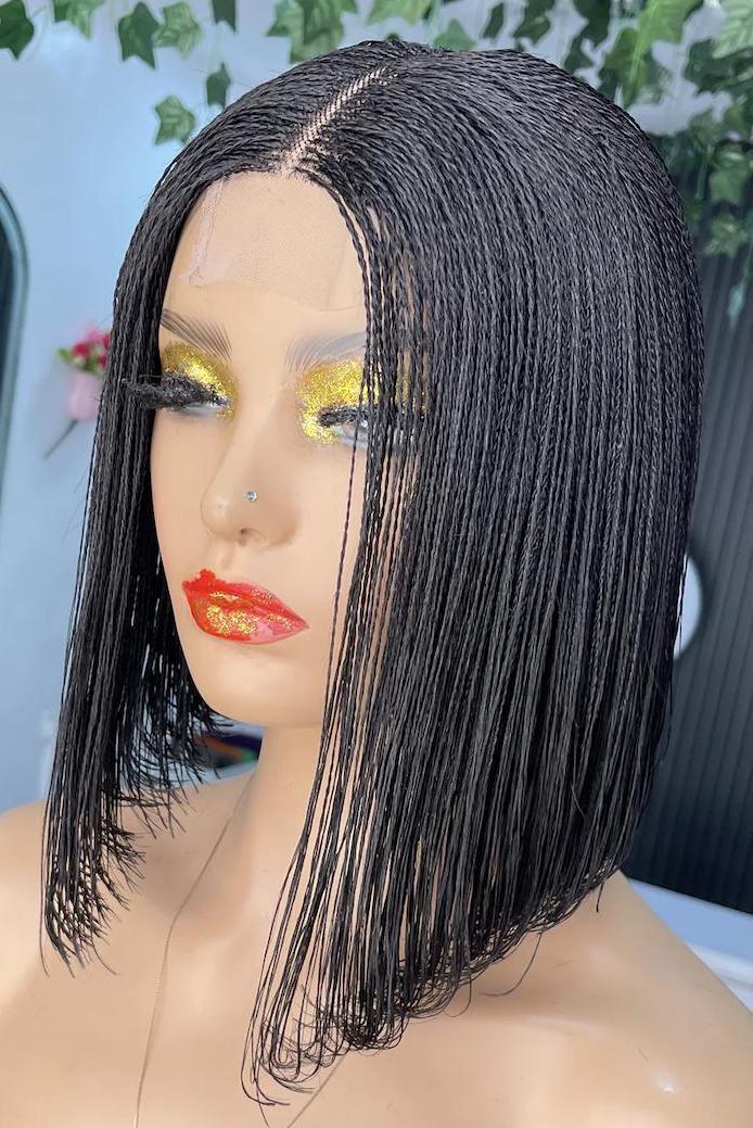 Braided Wigs for Black Women Micro Twist Braid Wig – 2x4 Lace Closure – 12 inch Human Hair Bob – product image 4
