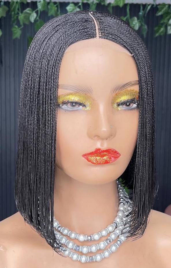 Braided Wigs for Black Women Micro Twist Braid Wig – 2x4 Lace Closure – 12 inch Human Hair Bob – product image 6