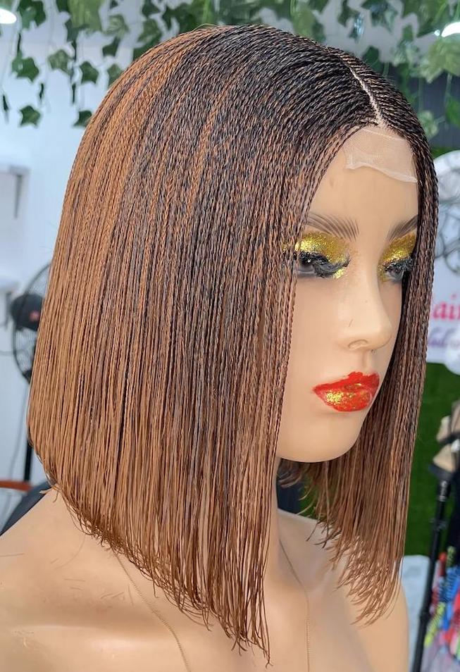 Braided Wigs for Black Women Micro Twist Braid Wig – 2x4 Lace Closure – 12 inch Human Hair Bob – product image 3