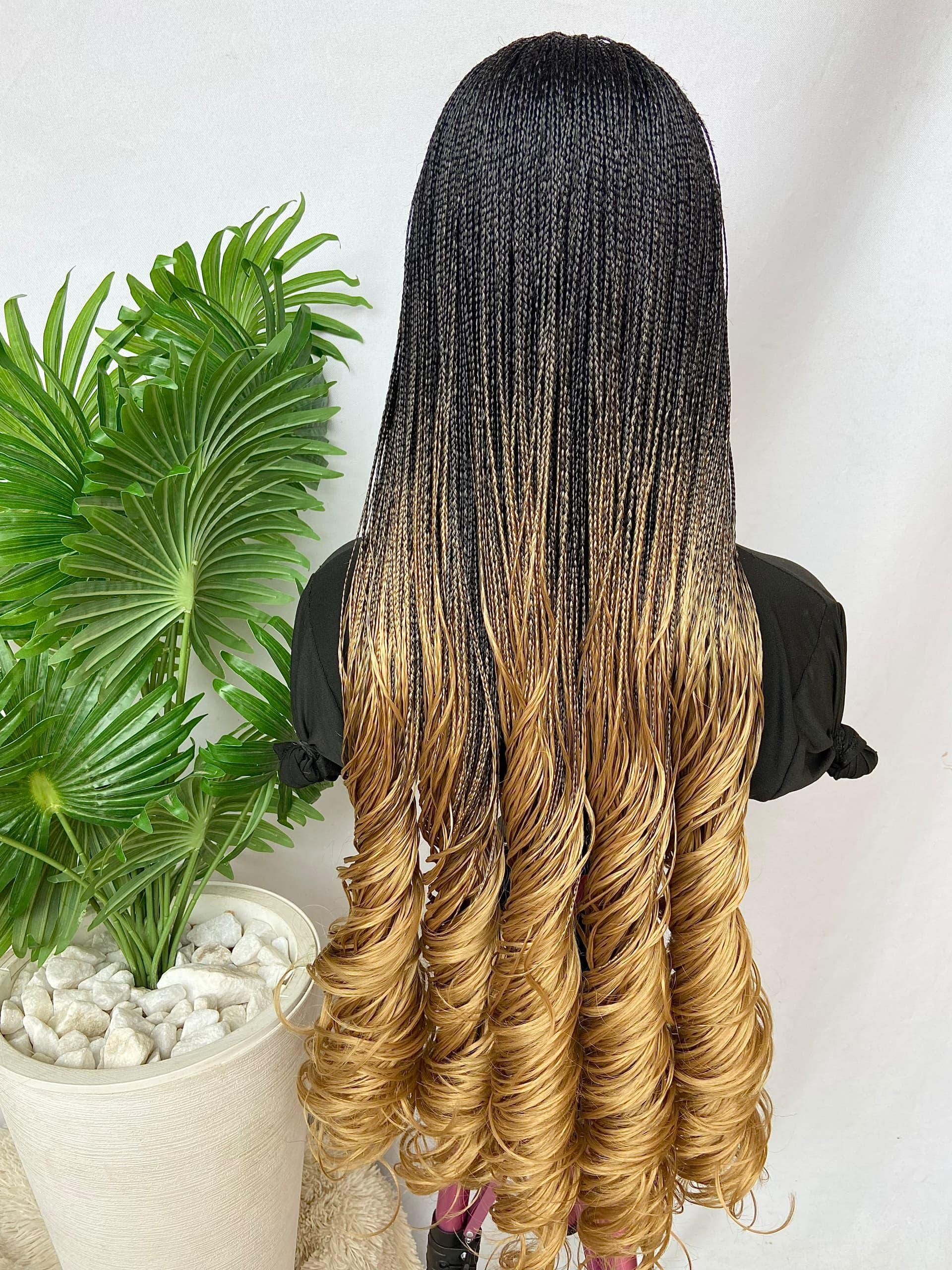 Braided Wigs for Black Women Knotless Micro Twist Braided Wig – Spanish Curls Human Hair Lace Front – product image 3
