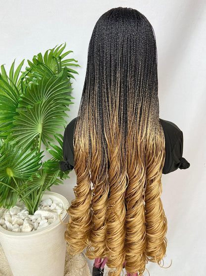Braided Wigs for Black Women Knotless Micro Twist Braided Wig – Spanish Curls Human Hair Lace Front – product image 3