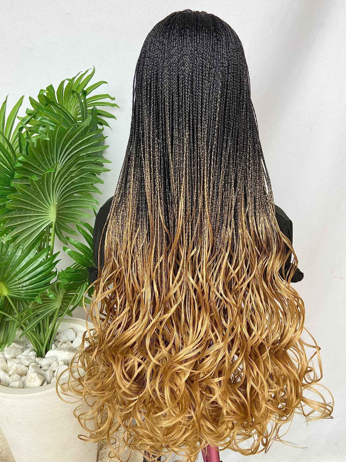 Braided Wigs for Black Women Knotless Micro Twist Braided Wig – Spanish Curls Human Hair Lace Front – product image 5
