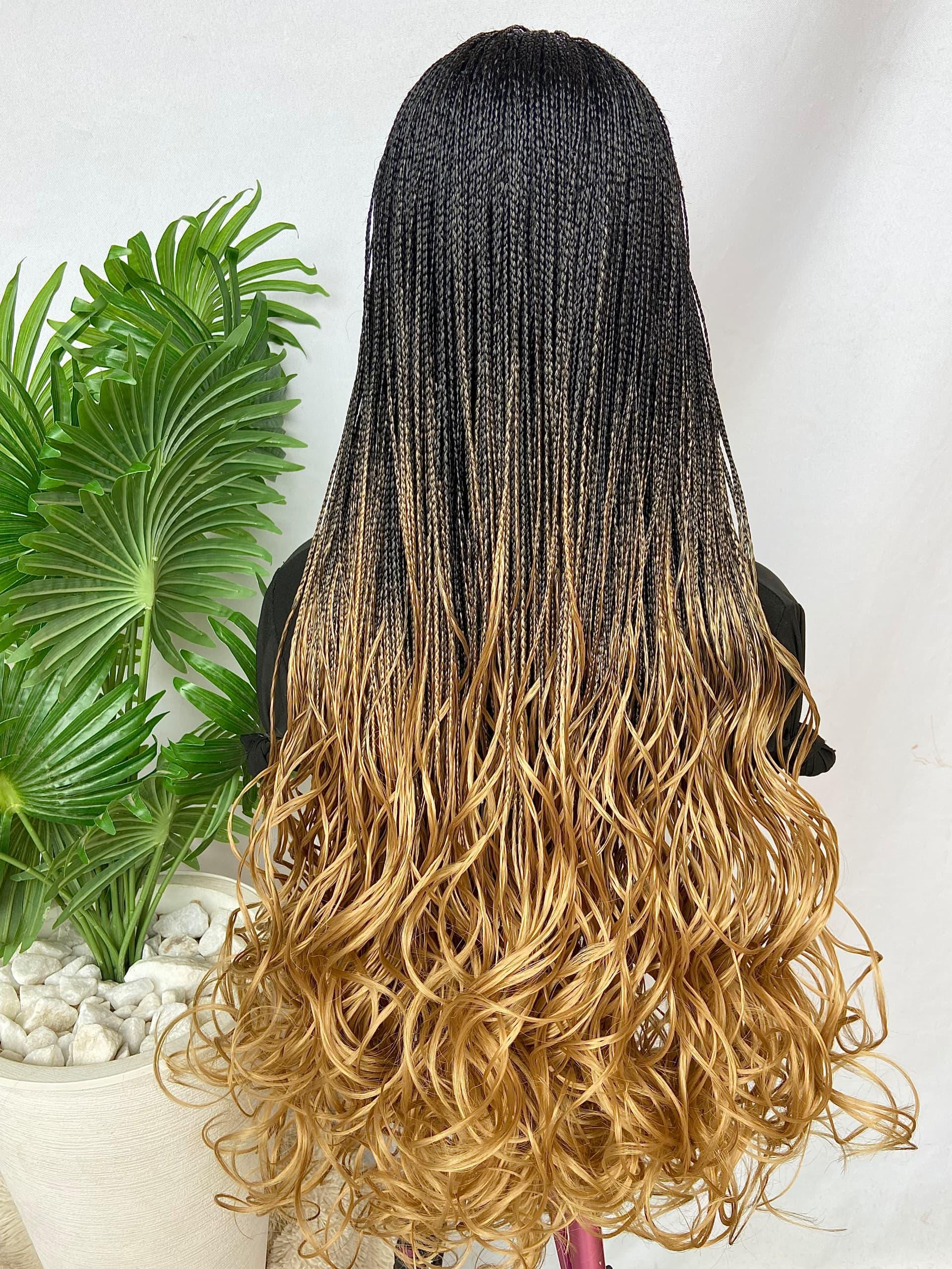Braided Wigs for Black Women Knotless Micro Twist Braided Wig – Spanish Curls Human Hair Lace Front – product image 5