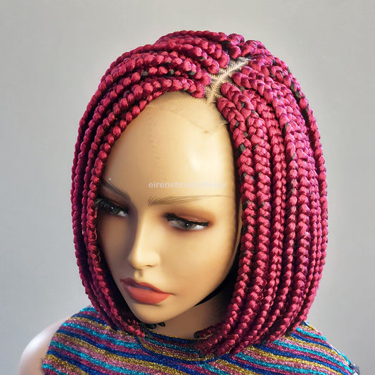 Red Chunky Big Box Braided Bob Wig – 10 Inch Jumbo Braid Lace Closure Wig – product image 1
