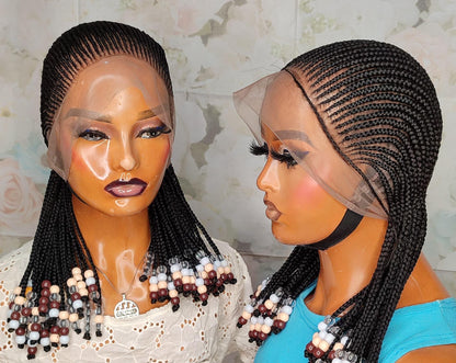 Braided Wigs for Black Women 16in Lace Frontal Cornrow Braided Wig – Ghana Weave with Beads – product image 3