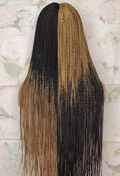 Braided Wigs for Black Women Long Black & Gold Box Braids Wig – Glueless HD Lace Closure – product image 3