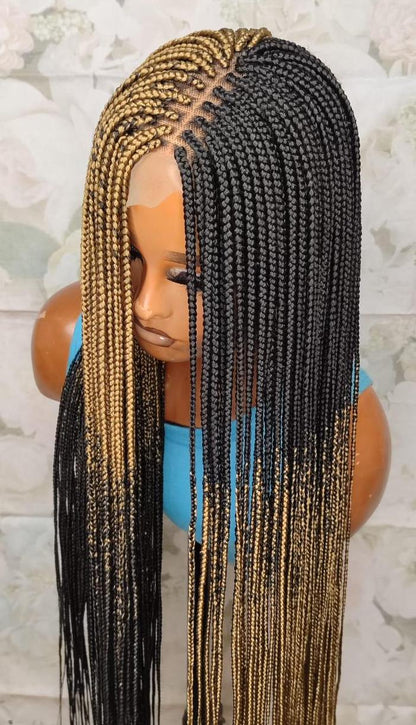 Braided Wigs for Black Women Long Black & Gold Box Braids Wig – Glueless HD Lace Closure – product image 2
