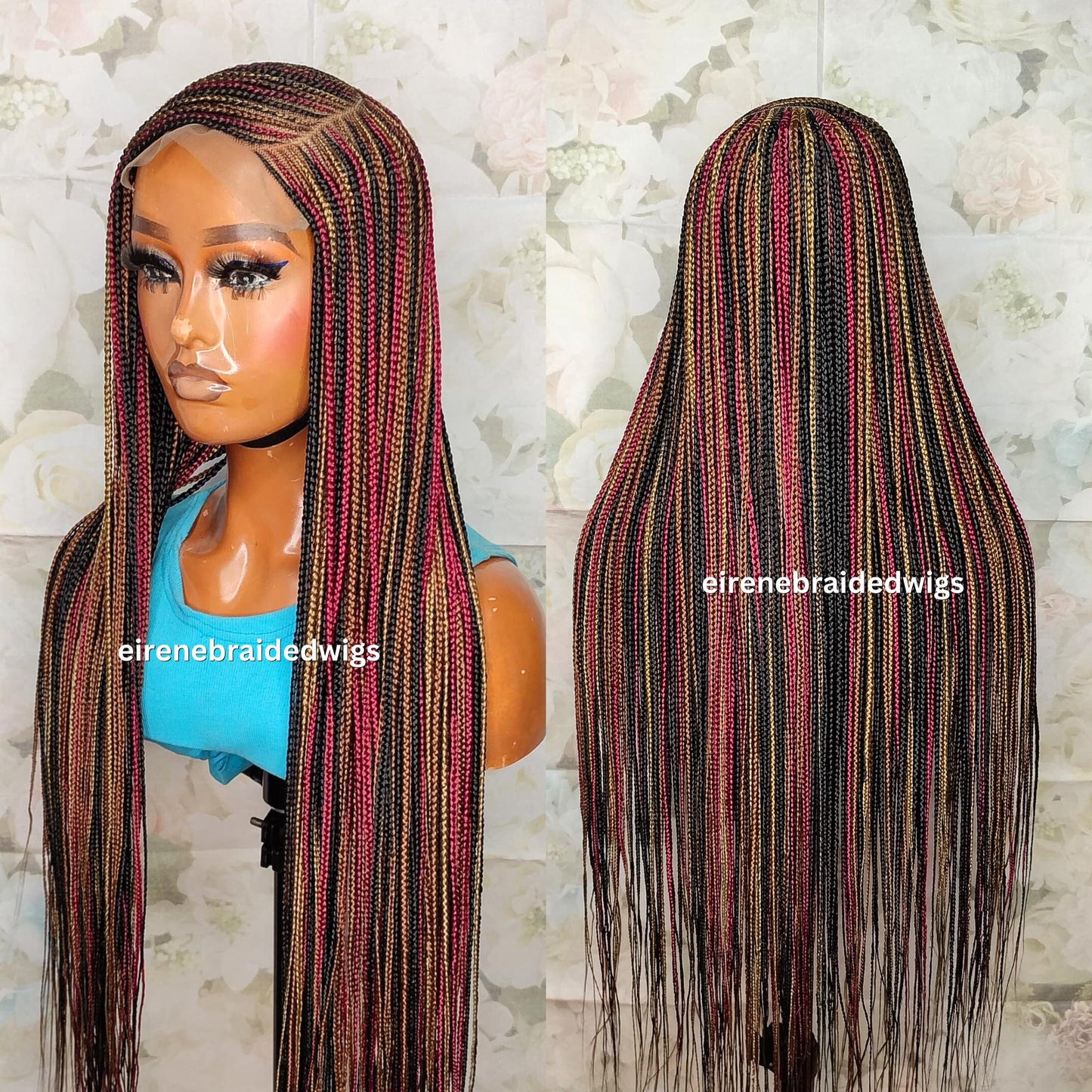 Braided Wigs for Black Women Long Braided Wig – C-Cut Lace Frontal – Red Gold Black Braids – product image 3