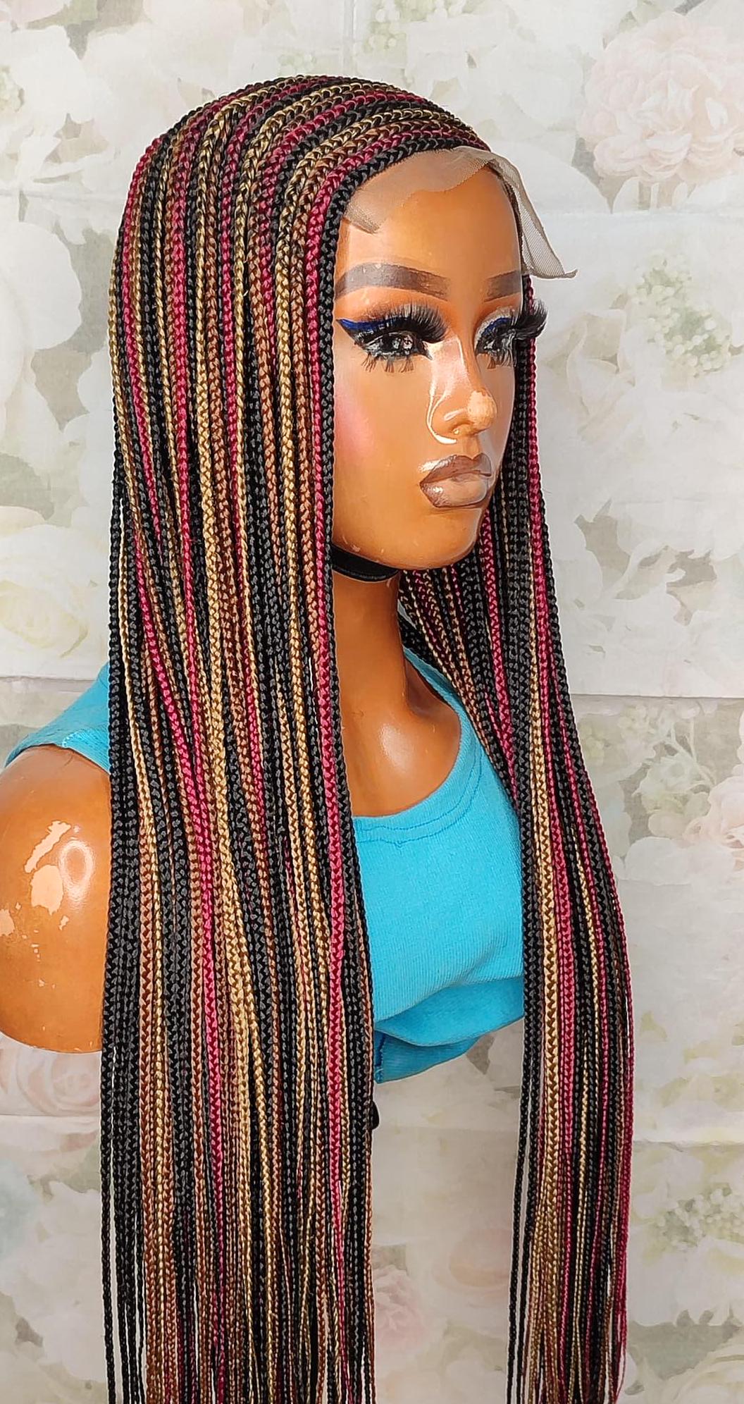 Braided Wigs for Black Women Long Braided Wig – C-Cut Lace Frontal – Red Gold Black Braids – product image 8