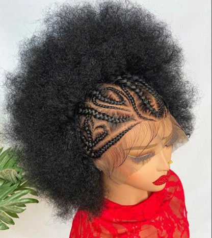 Braided Wigs for Black Women Short Afro Puff Braided lace front Cornrow wig for Black Women – tribal updo Braided Wigs with baby hair – product image 2