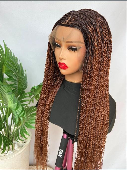 Braided Wigs for Black Women Handmade 30" Spiral Braided Wig – Ombre Brown Ginger Lace Closure – product image 4
