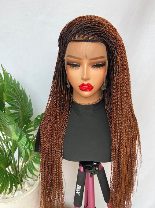 Braided Wigs for Black Women Handmade 30" Spiral Braided Wig – Ombre Brown Ginger Lace Closure – product image 5