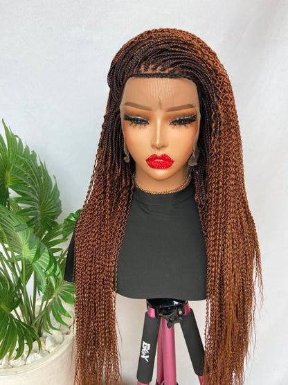 Braided Wigs for Black Women Handmade 30" Spiral Braided Wig – Ombre Brown Ginger Lace Closure – product image 5