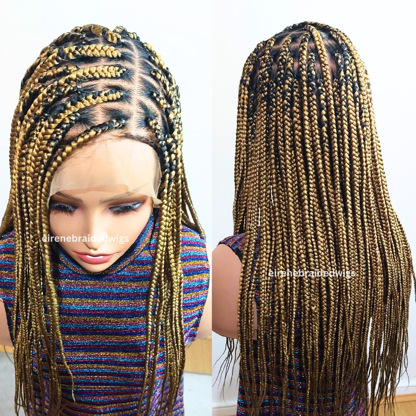 Knotless box braided wig, Gold african single braids, 26inches full lace human hair wig