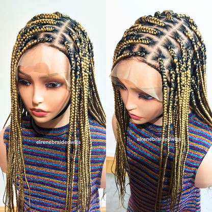 Knotless box braided wig, Gold african single braids, 26inches full lace human hair wig
