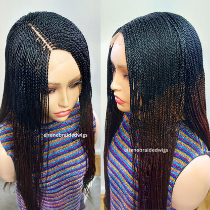 Micro Twist Braided Wig, long black brown lightweight glueless ombre million braids
