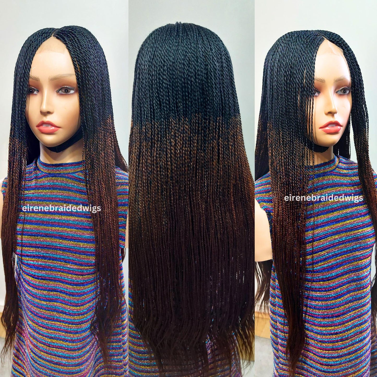 Micro Twist Braided Wig, long black brown lightweight glueless ombre million braids