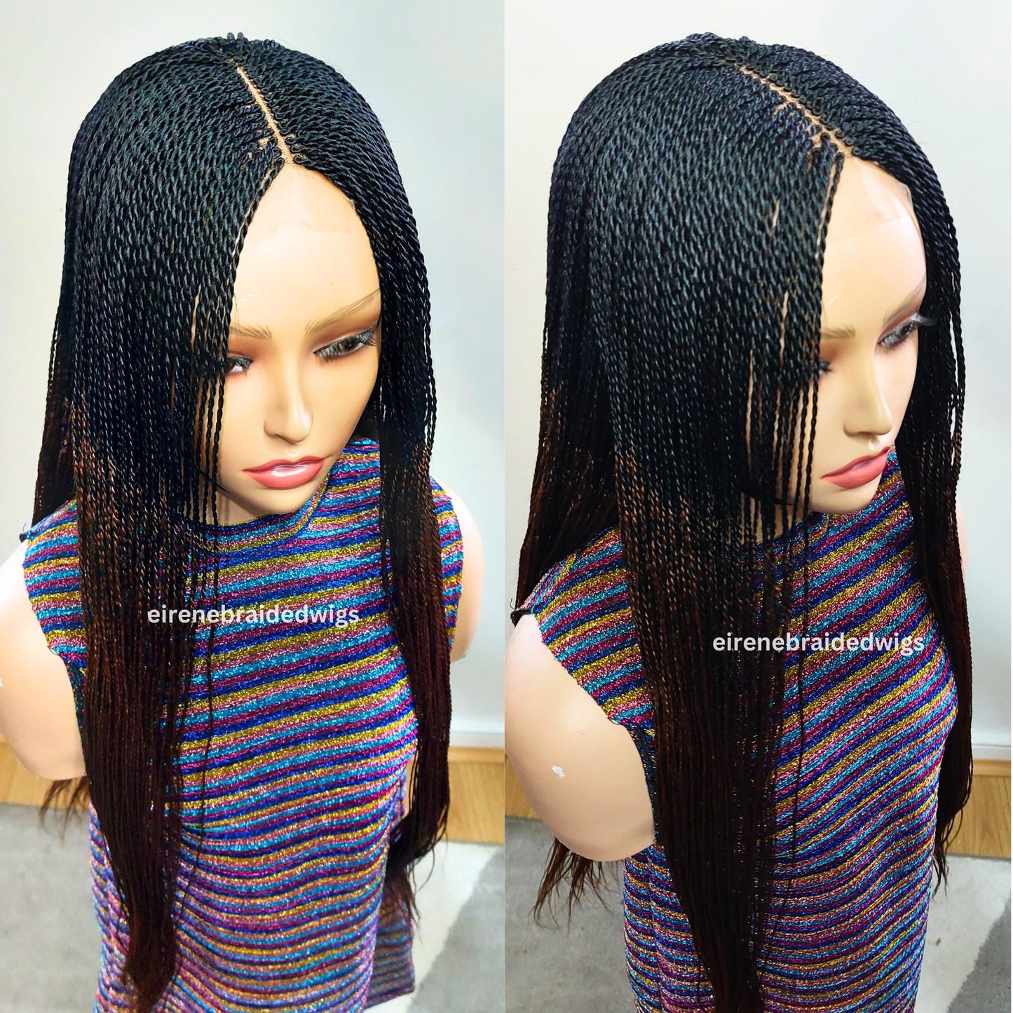 Micro Twist Braided Wig, long black brown lightweight glueless ombre million braids