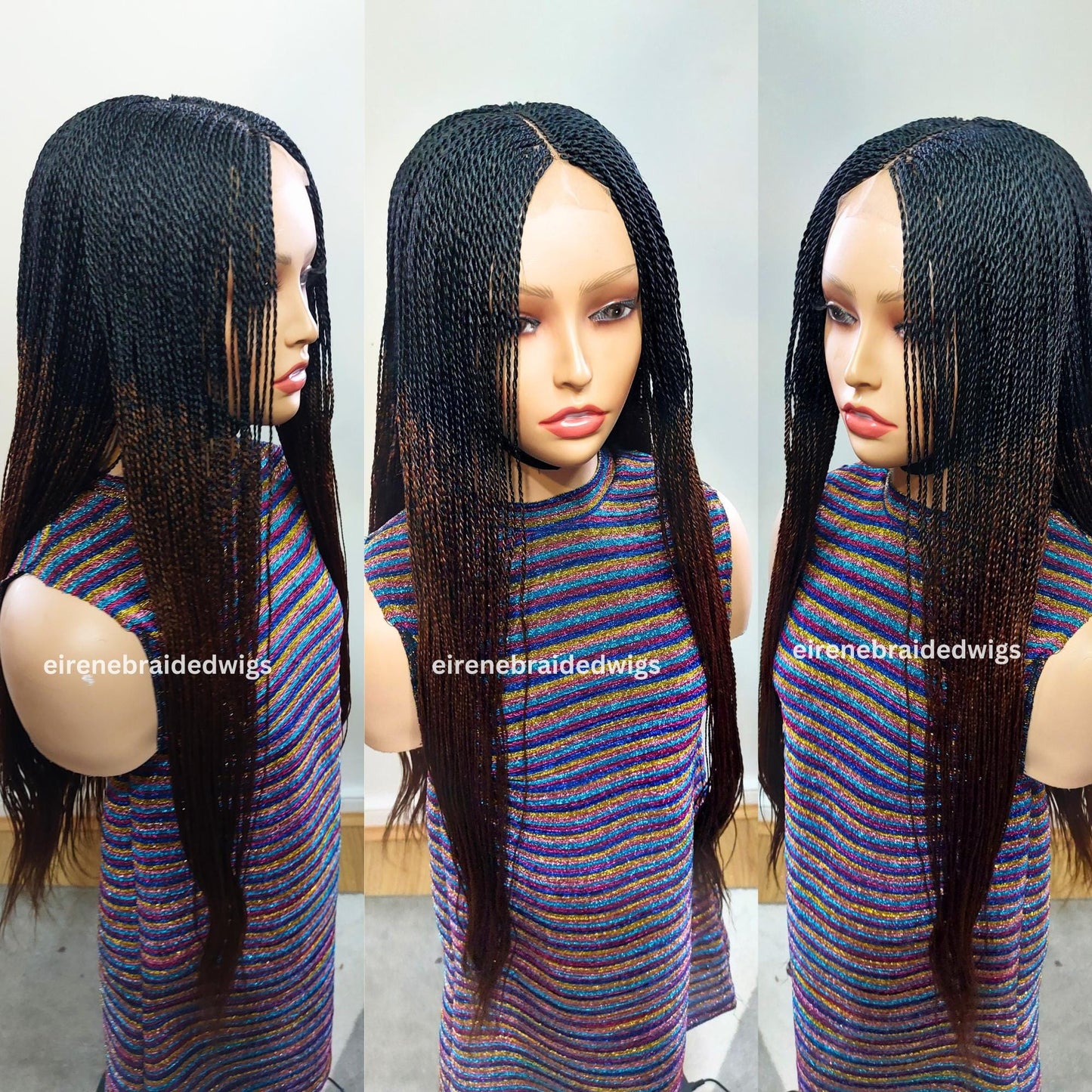Micro Twist Braided Wig, long black brown lightweight glueless ombre million braids