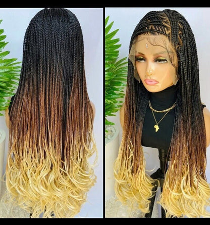 Braided Wigs for Black Women 30-inch Lace Frontal Braided Wig – Boho French Curl Ends – product image 2