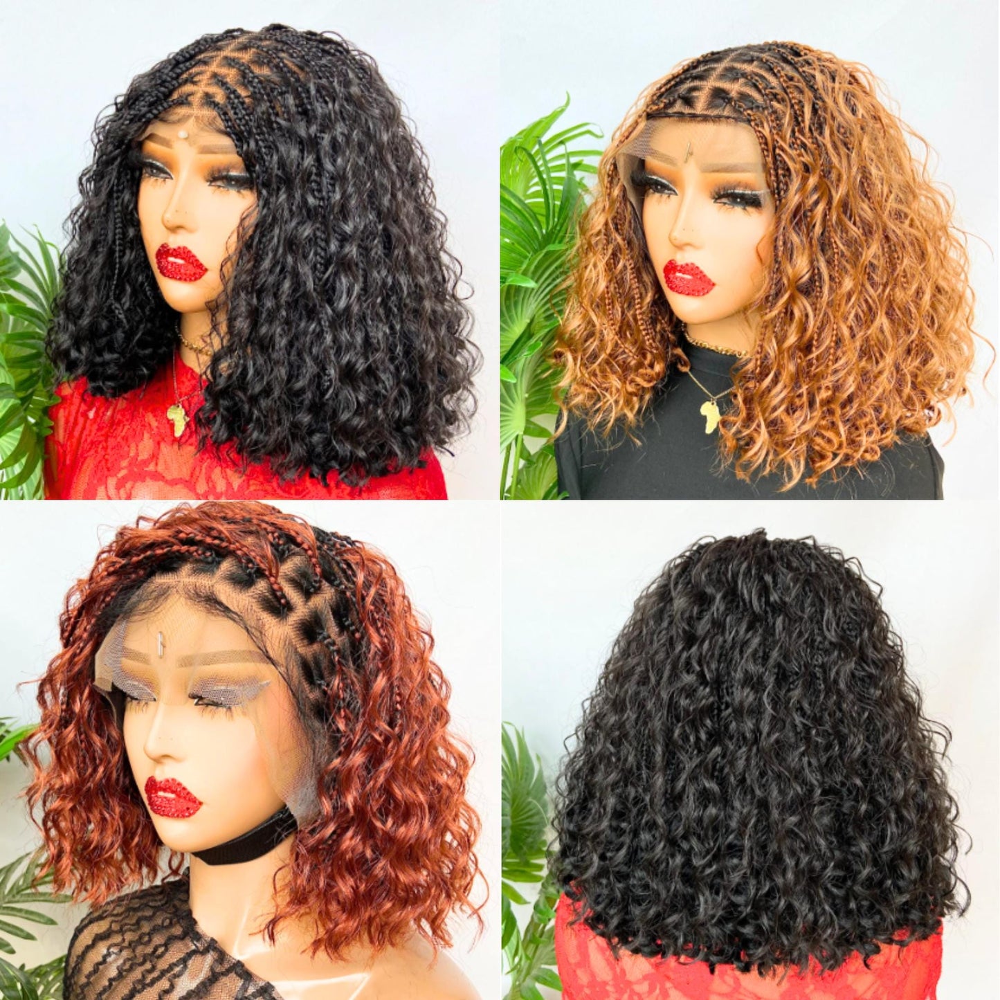 Braided Wigs for Black Women Knotless Bob Wig – Boho Goddess Locs – Curly Human Hair Blend Lace Front – product image 2