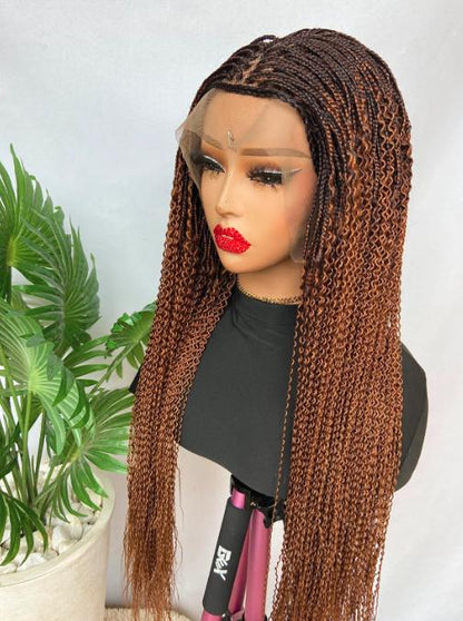 Braided Wigs for Black Women Handmade 30" Spiral Braided Wig – Ombre Brown Ginger Lace Closure – product image 6